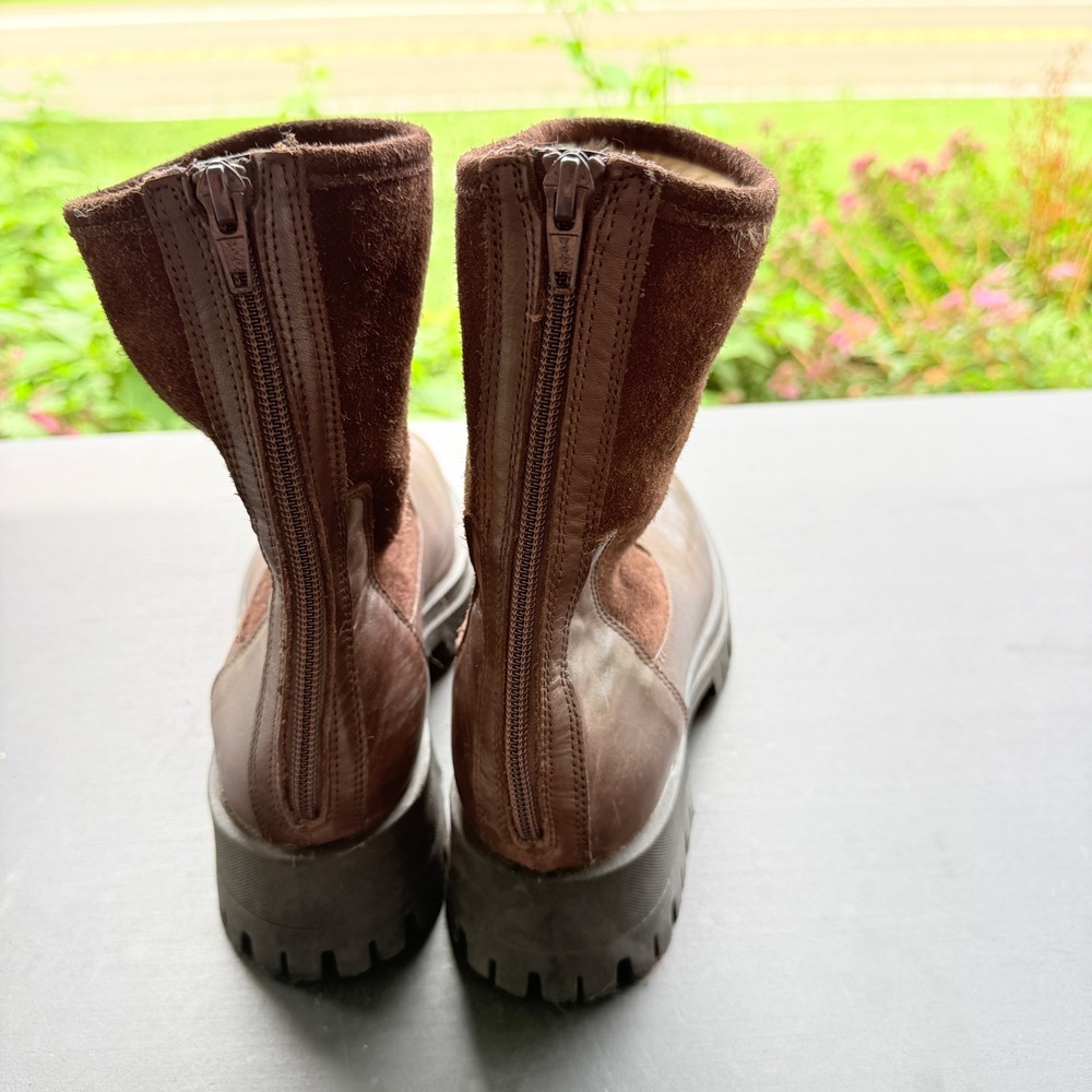 Larnica Brown Leather Suede Lug Sole Faux Fur Lined Boots Size 40 Made in Italy - Picture 8 of 12